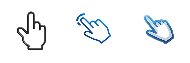 Set of Hand arrow cursor pointing upward, minimal 3D render on transparent png background. Ai generated