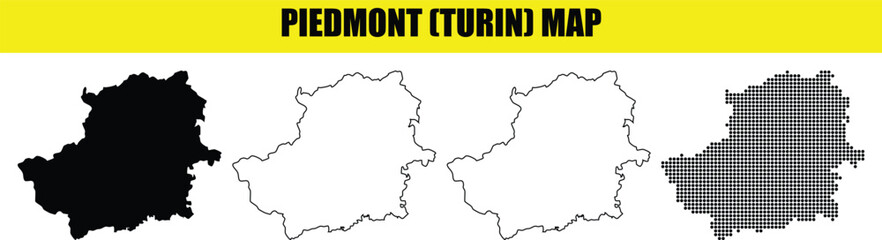 Piedmont map black silhouette outline and dotted pixel pattern vector set for geographic and political designs © Ehan
