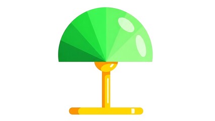 A flat design illustration of a green table lamp with a yellow stand against a white background.
