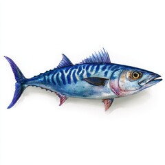 Naklejka premium Wahoo: Realistic Illustration of a Majestic Dark Blue Fish Swimming in Watercolors