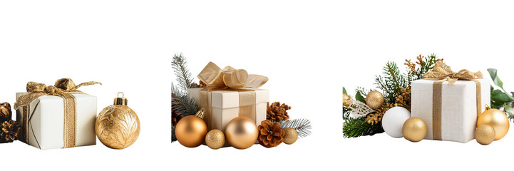 Set of Vibrant wrapped presents with decorative ribbons stacked together on transparent png background. Ai generated