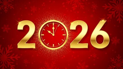 Golden 2026 new year banner design with a countdown clock on a red background