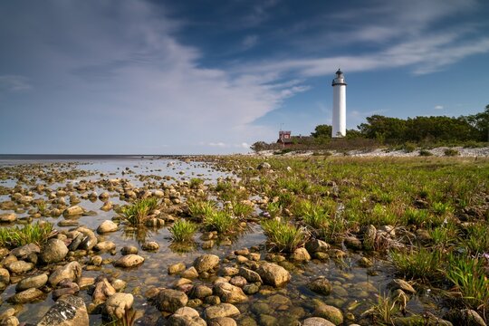 view of the Lange Erik Lighthouse at the north cape of Oland Island in southern Sweden