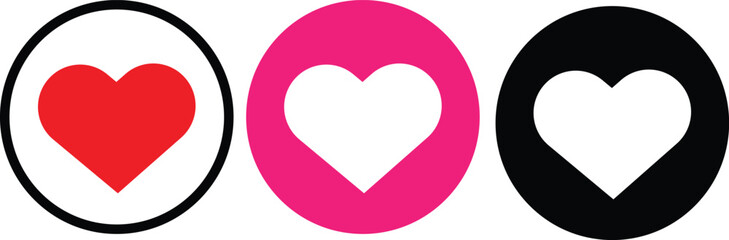 Heart Icons In Circles Red White Pink Black love symbol