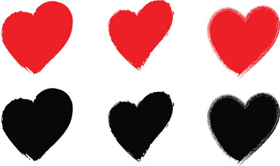 Red And Black Grunge Hearts On White Background love