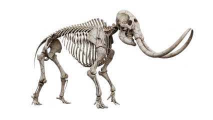 Detailed mammoth skeleton illustration isolated on transparent background