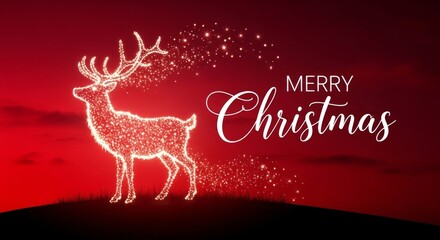 Festive Christmas Illustration with Luminous Reindeer and Holiday Greetings.