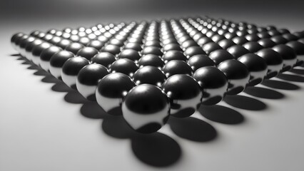Fototapeta premium A cluster of identical spheres arranged in perfect alignment, soft shadows, precision and order theme.