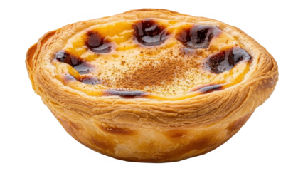 Delicious portuguese custard tart on a transparent background isolated on transparent background
