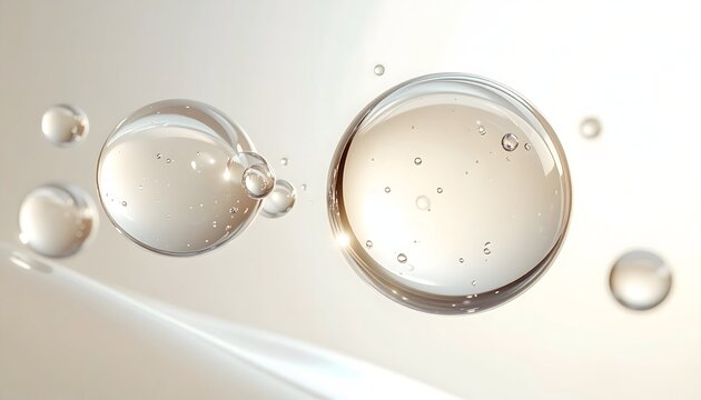 Abstract Liquid Bubbles Suspended in Pale Neutral Gradient