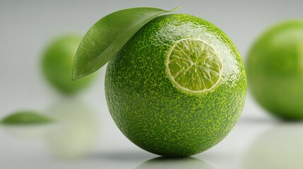 A green lime is used to promote lime-flavored beverages, citrus items, and fresh vegetables.