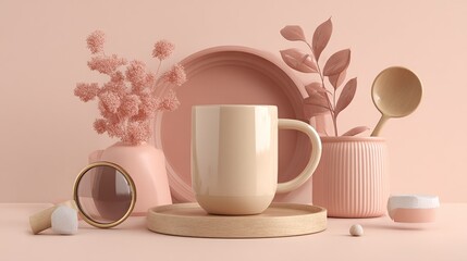 A coffee cup with branding for "Work-Life Blend"