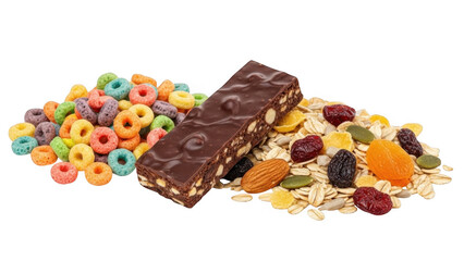 Colorful cereal and chocolate granola bar