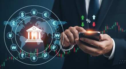 Global Banking and Currency Exchange Concept with Digital Interface