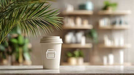 A coffee cup with branding for "Work-Life Blend"