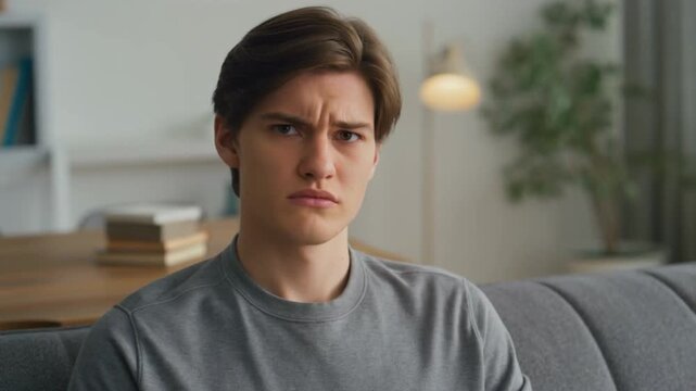 A person showing confusion or disapproval. The person has a concerned and confused expression, emphasizing the emotion Stock Video