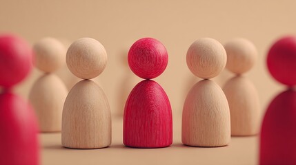 A clean, minimalist 3D representation of a row of wooden peg dolls or miniatures.