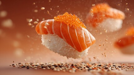 Sushi with raw salmon slices