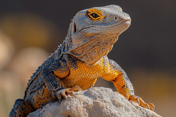 Close-Up View of a Bengal Monitor Lizard in Harsh Desert Light