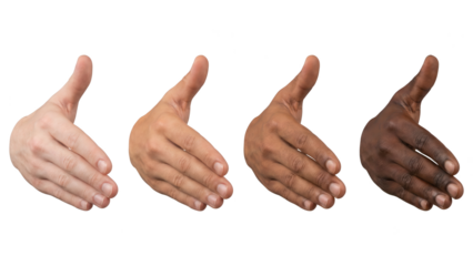 Diverse handshake. Different skin tones offer handshake isolated on white.