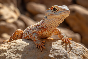 Bengal Monitor Lizard Warming Itself on a Sunlit Desert Rock