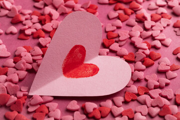 Valentine's Day heart with pink sugar confetti decorations