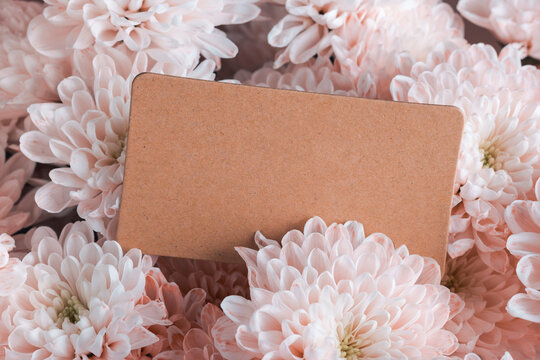 Blank card with pink flowers for Valentine's Day