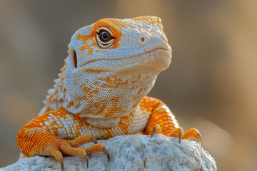 Bengal Monitor Resting on a Heated Rock in Arid Terrain