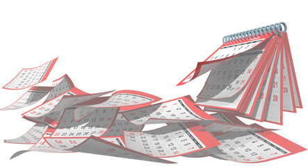 calendar pages flying time passing years - 3d rendering