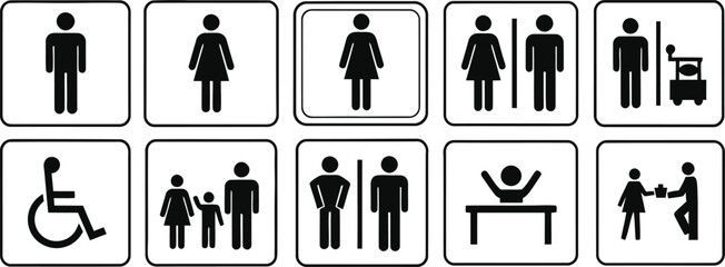Universal restroom and facility sign icons