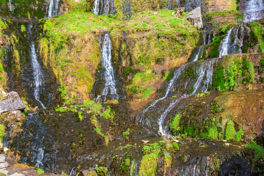 St. Beatus Waterfall at  St. Beatus Caves entrance in Beatenberg, Bernese Oberland, Switzerland