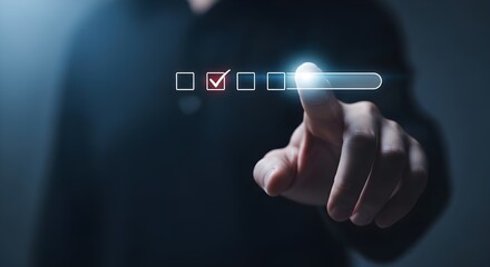 Hand selecting an option on a digital interface