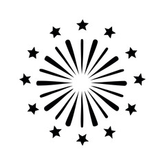 Dynamic black starburst with a ring of smaller stars, symbolizing celebration, explosion, or a festive event. Ideal for party designs and event promotions.