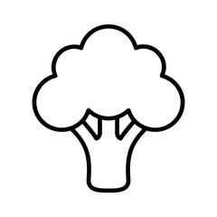 Simple black outline icon of a fresh broccoli floret, perfect for healthy eating, vegan, vegetarian, and organic food concepts. Minimalist vegetable illustration.