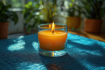 Elegant Scented Candle Burning in a Modern Interior Setting