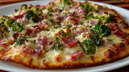 homemade rustic pizza with melted cheese and savory toppings close up