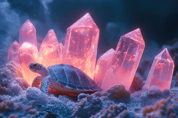 Rose Quartz and Coral Reefs in a Serene Seascape