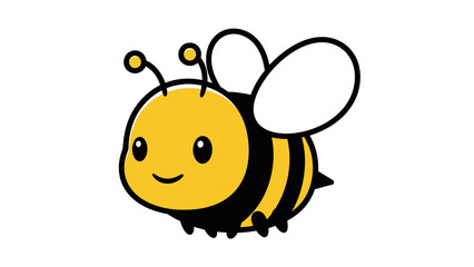 Cute Cartoon Bumblebee Flying Happily and Smiling, Isolated White Background.