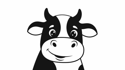 Cute Black and White Cow Face Cartoon Smiling Happily on Isolated White Background