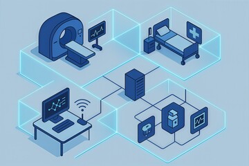 Fototapeta premium Innovative healthcare technology integrated with medical imaging systems demonstrating data connectivity and efficient patient monitoring enhancing diagnostic accuracy in telemedicine