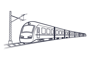 Minimalist trains and railroad tracks line drawing transportation art