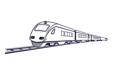 Railway train and track minimalist line art illustration