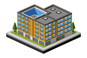 Modern apartment building top view architectural line drawing
