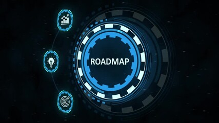 futuristic business roadmap interface with blue hud icons. modern technology hud showing business roadmap. digital corporate strategy and planning concept on virtual screen. - Powered by Adobe