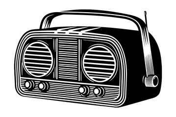 Vintage Radio Silhouette Vector Illustration Isolated On Clean White Background
