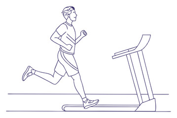 Sportive Man Running On Treadmill High Speed Indoor Fitness Training