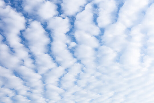 Fluffy white clouds in a clear blue sky