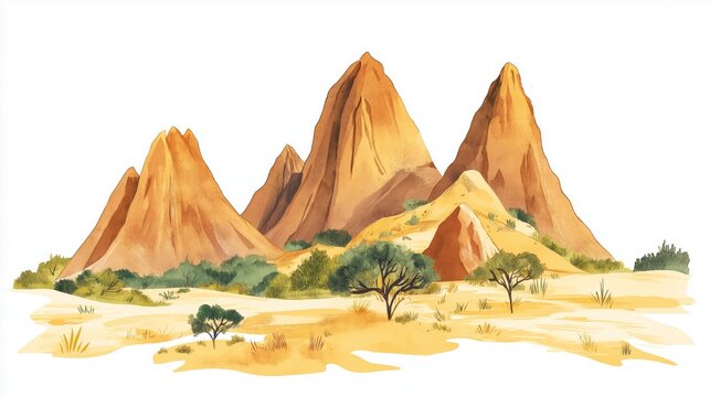 Sindou Peaks. Sindou Peaks hand drawn watercolor illustration on white background
