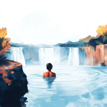 Victoria Falls Devils Pool. Victoria Falls Devils Pool hand drawn watercolor illustration on white background