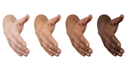 Multi-Ethnic Handshake: Four Hands in Offering Gesture